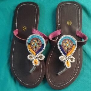 Hand Made Embellished Brown Sandals Size 41